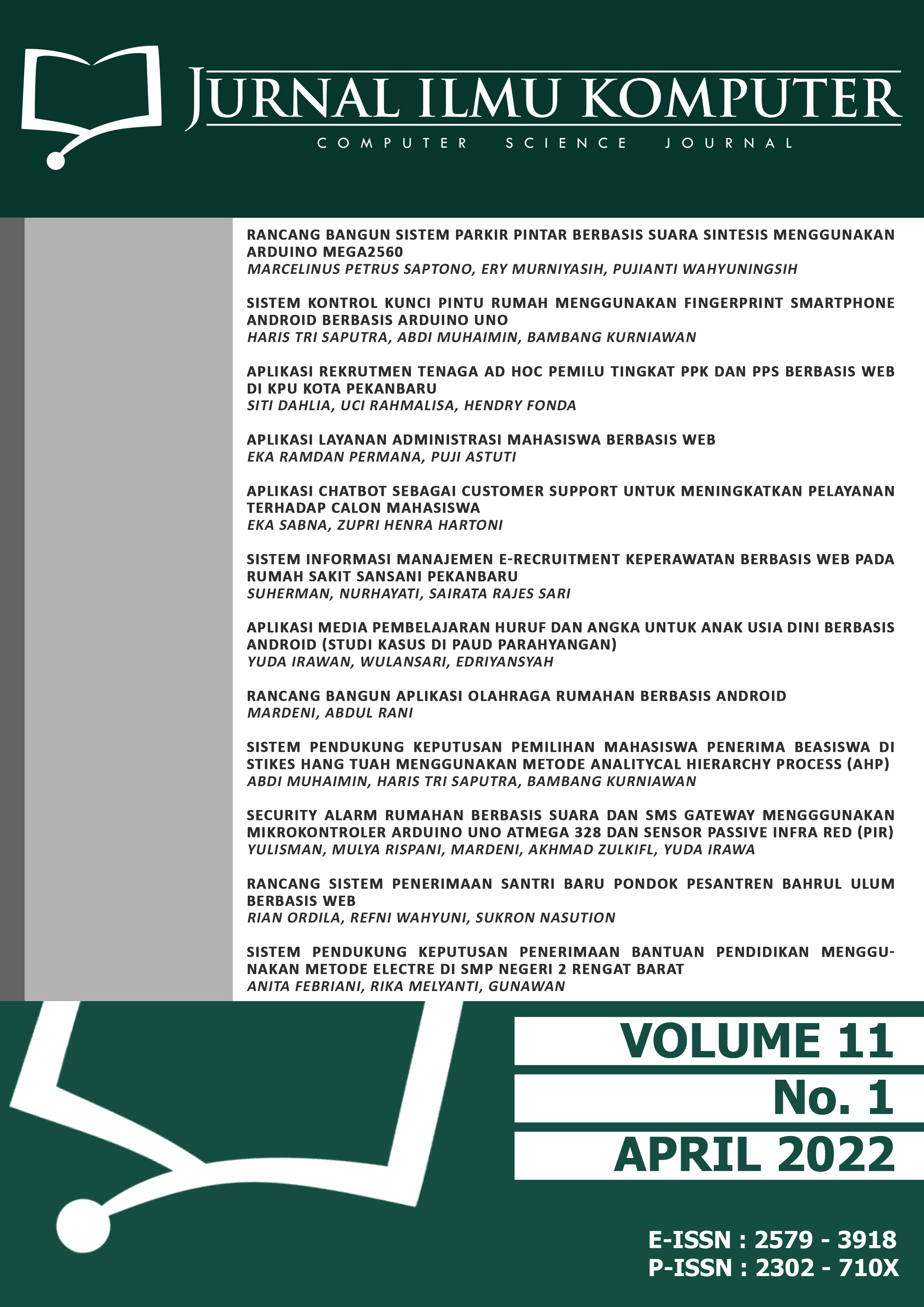 					View Vol. 11 No. 1 (2022): Jurnal Ilmu Komputer
				